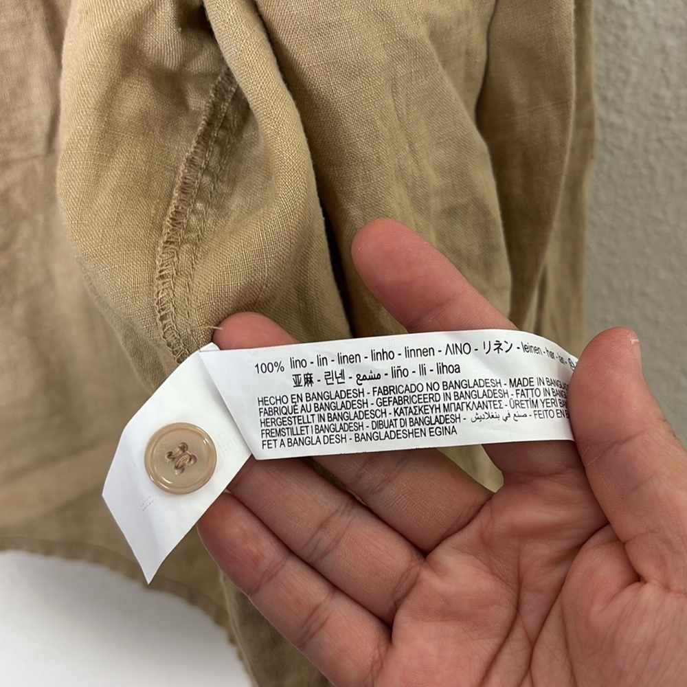 Zara 100% linen Button Down Shirt Tan Size Medium Casual - Picture 7 of 10